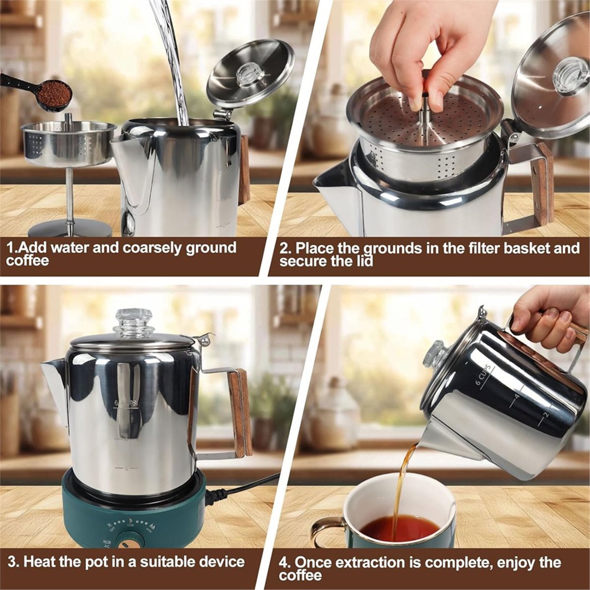Camp Percolator Coffee - Cafetera de acero inoxidable 304 con