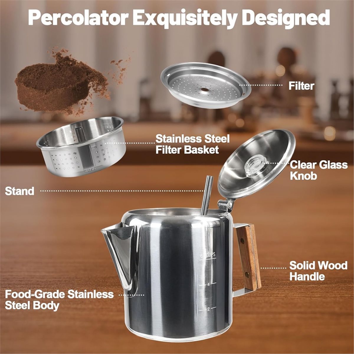 Camp Percolator Coffee - Cafetera de acero inoxidable 304 con